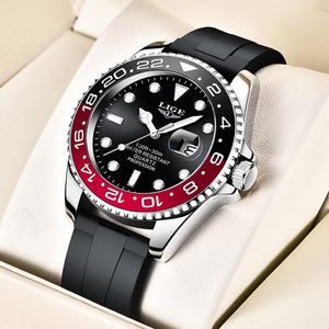 Relógios de pulso 2023 Lige Watch Top Man Data automática de água à prova d'água para homens Sport Silicone Strap Quartz Relogio