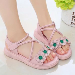 Летние детские модные милые детские сандалии принцессы с цветочным принтом для девочек, мягкая дышащая обувь для маленьких девочек