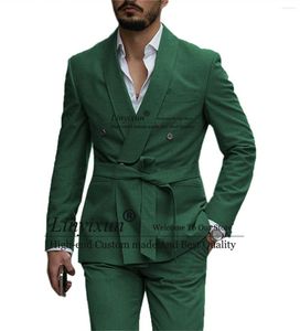 Erkekler Suits Yeşil Erkekler Kemer Şal Kaplı Damat Düğün Smokin 2 Parça Ceket Pantolon Setleri İş Erkek Blazers İnce Kostüm Homme