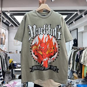 TEESTシャツメンズ特大のシャツ私たちサイズスプーリア漫画プリント重いファビックリッピングTシャツリアル写真ヴィンテージティー