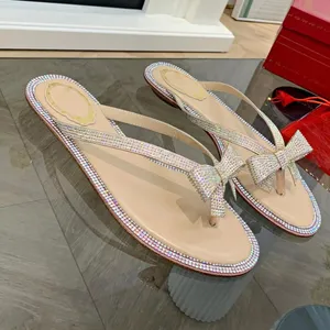 Rene Caovilla flip pantofole fiocco di strass decorazione lussuose scarpe firmate vestono sandali da spiaggia casual da donna di qualità di fabbrica di moda di perle