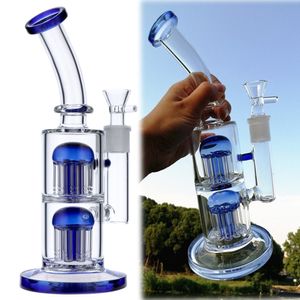 9.8 inchs Glass Water Bongs Hookahs Smoke Water Pipe Heady Dab Recycler Oil Rigs Double Arm Tree Perc With 14mm Banger