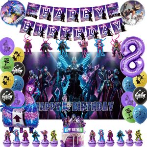 Andra evenemangsfestleveranser Fortnition Födelsedagsdekoration Skytte Game Balloon Banner Backdrop Cake Topper Boy's 230504