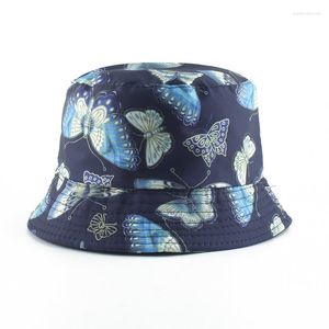 Berets Fashion Vintage Butterfly Print Eimer Hüte für Frauen Panama Sommer Reversible Angelhut Hip Hop Cap Chapeau Femme