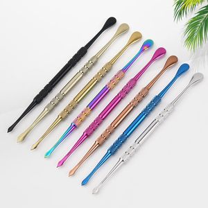 Colorful Rainbow SS Wax Dab Spoon Accessories Double Headed 120mm Smoking Pipe Bong Tobacco Clean Vaporizer Dry Herb Dabber Nail Concentrate Daber Banger Tools