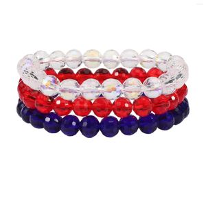 Strand Stackable Bracelets For Women Girls Red White And Blue Artificial Crystal Beads American Flag Elastic Bracelet