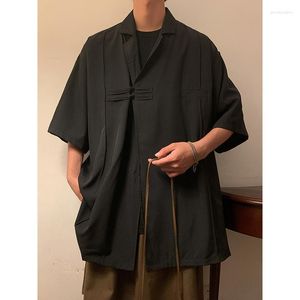 Men's Casual Shirts Chinese Style Ethnic Wind Shirt M-4XL Summer Niche Design Buckle Ice Silk Short Sleeve Jacket 50-150KG
