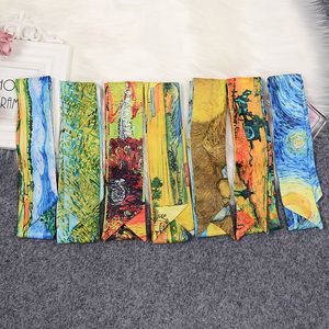 Artistic Abstract Tie Bag Handle Small Silk Scarf Wholesale Van Gogh Wheat Field Starry Sky Printed Fashion All-Match Silk Scarf Hair Band