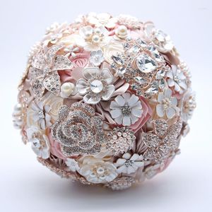 Dekoracyjne kwiaty jedwabne ślubne biżuteria rumieńca różowy broszka bukiet złota brache dekoracja sukienki ślubnej
