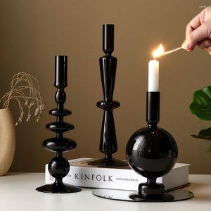 Candle Holders Black Retro Glass Creative Home Decor Wedding Party Dinner Candlelight Decoration Living Room Dining Table Center
