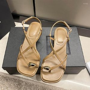 Sandals 2023 Summer Gladiator Woman Fashion Design Clip Toe Thick Heel Casaul Outdoor Narrow Band Sandalias Shoes Mid Heels Chun