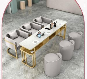 Nordic Light Luxury Marble Nail Tisch- und Stuhlset Internet Promi eingebauter Staubsauger mit Steckdose Single Double Triple Nageltisch