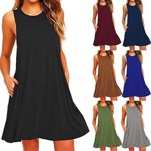 Designer dress for woman summer dress Women Solid Summer Sleeveless Mini Tank Dress with Invisible Pockets mini white 5xl