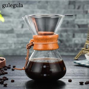 Coffeeware 400ML 600ML 800ML odporna szklana kawiarka filtr ze stali nierdzewnej Dripper AntiScald drewniany uchwyt Brewer Pot akcesoria bar