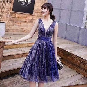 Party Dresses EZKUNTZA Vintage V Neck Short Evening Dress Fashion A-line Party Prom Dress Classic Sequin Shining Robe De Soiree L 230504