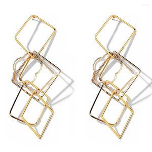 Dingle örhängen wybu rhomboid form fransk tråd droppe av smycken geomatric fyrkant 3d metall hoop blomma örhänge för kvinnor gåva