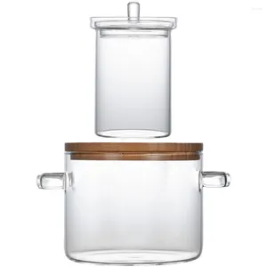 透明なガラス鍋調理器具の鍋スープを調理するための薄い繊細な小さなボウル
