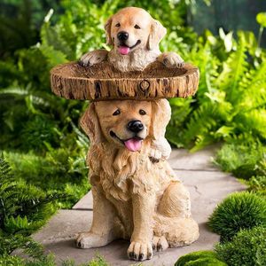 Garden Decorations Playful Dog Statues Resin Bird Feeding Tray Home Yard Animal Sculptures Ornaments Outdoor 230504