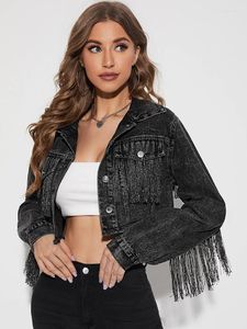 Kadın Ceketleri Bahar Kadınlar Yüksek Sokak Püskül Kısa Denim Retro Kadın İnce Fit Ekli Yıpranmış Ceket Bayanlar