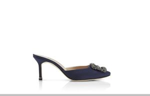 Сандалии темно -синий атласный драгоценный камень, туфли Muller
