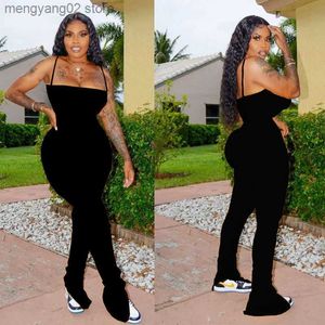 Women's Jumpsuits Rompers HAOYUAN Sexy Bodycon Stacked Jumpsuit Women Plus Size Clothes Backless Overalls One Peice Split Leggings Rompers Club Outfits T230504