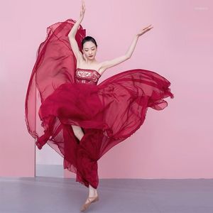 Stage Wear 90 CM 720 Grad Paso Doble Flamenco Ballett Modern Dance Expansionsrock Burgund Rot Weiß Schwarz Erwachsene Elastische Taille Lange Tutu