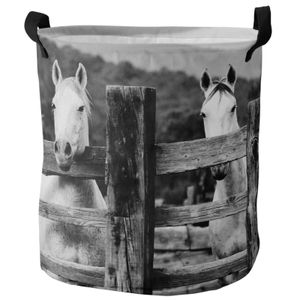 Organization Farm Animal Horse Black And White Dirty Laundry Basket Foldable Home Organizer Basket Clothing Kids Toy Storage Basket