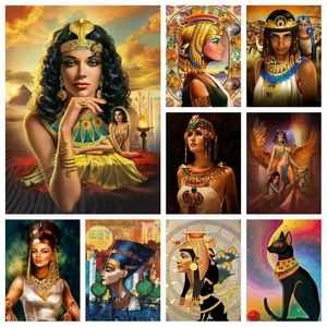 Stitch Egyptian Queen Nefertiti och Farao Cat Diamond Målning Art Kit Full Square Round Borr Cross Stitch Handgjorda gåva Heminredning