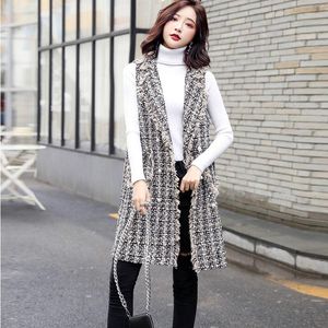 WASTCOAT DONNE 2021 Spring Autumn Fashion Fashion per perle a doppio petto di perle lunghe cappotti lunghi camere senza maniche per lana in lana in tweed femmina H21