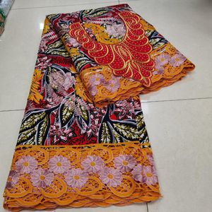 Fabric 6Yard Embroidery Neck Ankara African Wax Print Lace Fabrics Cotton Tissu Africa French Water Soluble Brocade Sew Dress Material