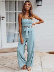 Kvinnors jumpsuits Rompers Spring Summer Women's Casual Jumpsuit Kvinnlig fast färg One Piece Wide Ben Backless Sexy Overalls PlaySuit 2023 T230504