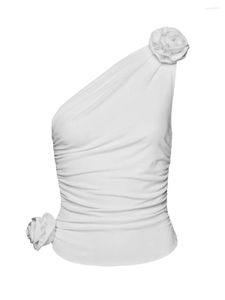 Женские майки женские укороченные топы на одно плечо на бретельках летние сексуальные без рукавов 3d розетка рюшами пляжная футболка для отдыха