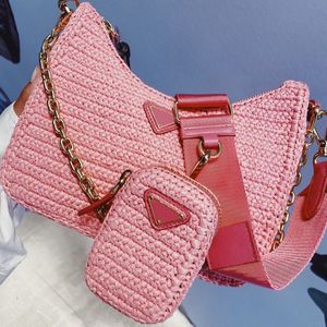 패션 Raffia Prad Triangle Beach Bags 3 조각 세트 여성 미니 핸드백 클러치 크로스 바디 호보 토트 가방 남성 럭셔리 디자이너 끈 스트랩 지갑 어깨 가방