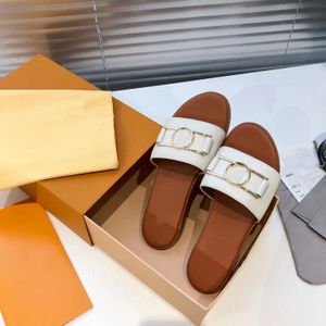 Womens Off Slippers Home Office Summer Sandals Beach Slide Fashion Slipper Ladies Casual Shoes Band Leather Solid color 35-40 With Box