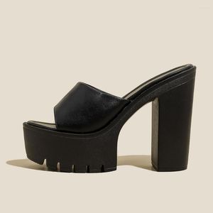Sandals 2023 Women's Brand Casual Block High Heels Lady Summer Black White Green Platform Slipper Mules Shoes