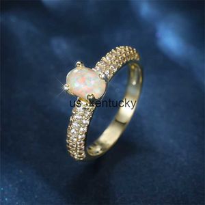 Band Rings Female Luxury Rainbow White Fire Opal Ring Gold Color Oval Stone Wedding Bands Vintage Zircon Promise Engagement Rings For Women