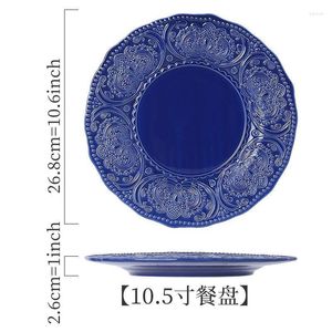 Plates Ceramic Butter Box Blue Relief Western Plate Candy Pot Milk Household Dish Cylindrical Cheese Kitchen Supplies