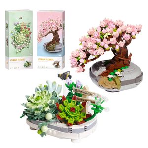 Soldat Mini Bouquet Building Blommes Succulent Cherry Blossom Bonsai 3D Model Home Decoration Children S Assembly Toy Girl Gift 230503