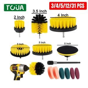 Cleaning Brushes Electric Drill Brush Kit All Purpose Cleaner Auto Tires Tools for Tile Bathroom Kitchen Round Plastic Scrubber 230504