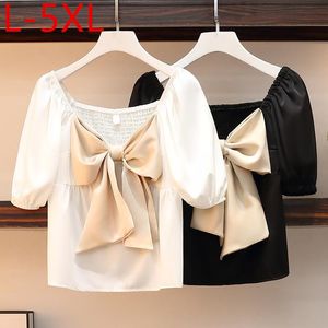 Koszule damskie Summer Kobiety Solidny kwadratowy kołnierz puff rękawa Bowknot żeńskie topy l xl 2xl 3xl 4xl 5xlwomen's