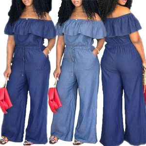 Kvinnors jumpsuits rompers mode kvinnor damer baggy denim jeans bib full längd pinafore dungaree övergripande solid lös kausal jumpsuit byxor sommar 230503