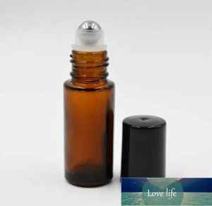 Qualità Spessa Ambra Ricaricabile 5ml MINI ROLL SU BOTTIGLIE DI VETRO OLIO ESSENZIALE Profumo a sfera in acciaio con rullo in metallo PROFUMO