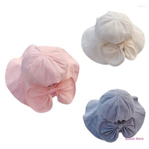 Berets Bucket Hat Solid Color Basin Princess Fisherman Big Brim Sun Protect Bow