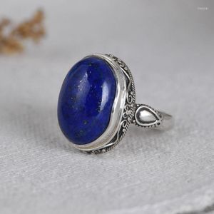 Ringos de cluster FNJ 925 Silver Natural Lapis Lazuli Original S925 Solid Prue Ring para mulheres Jóias EUA 5.5-9