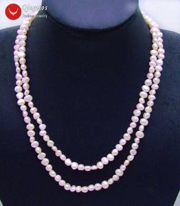 Chokers Qingmos Fashion 67mm Baroque Natural Freshwater Light Pink Pearl Necklace for Women Long 40" Jewelry 230503