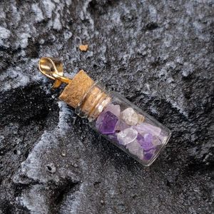 Pendant Necklaces 6Pcs/Lots Natural Crystal Gravel Agates Stone Mini Glass Drift Wishing Message Bottles With Cork Stoppers NecklacePendant