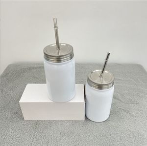 Sublimationsbecher 17 Unzen weißer Kaffeebecher Mason Jar Edelstahl doppelwandige Wasserbecher 500 ml isolierte Vakuum-Milchflasche mit Strohhalmen von Express B0038