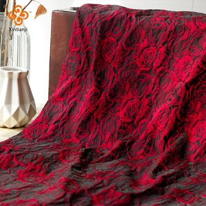 Sukienki luksusowe wytłaczane ciemnoczerwone 3D Rose Jacquard materiał Czarny Yarndyed Jacquard Clot