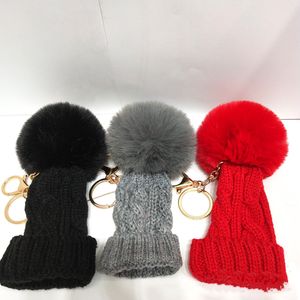 Mini Sticked Hat Keychains Hairball Pompom Keychain Bag Car Pendant Creative Gift Yarn Key Pendant