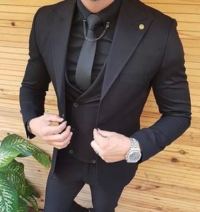 Slim Fit Mens костюмы пик отворотов с одной кнопкой свадебной жених смокинг для выпускного вечера Best Man Blazer Designs Jacket Pants жилет